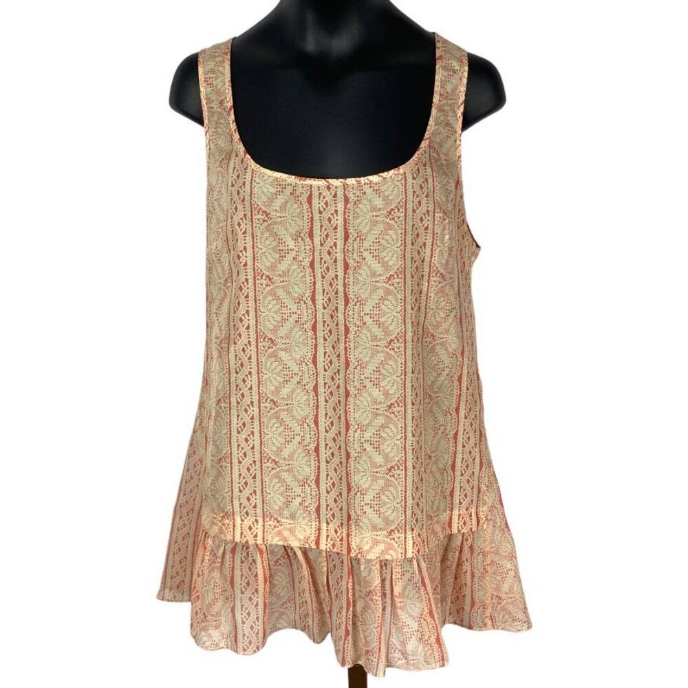 Thakoon Addition printed scoop neck tank top silk blend pink blouse SZ medium